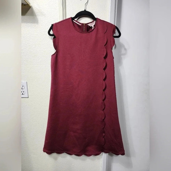 Ted Baker Jasmint Plum Burgundy Draped Scalloped Edge Sleeveless Dress - Size 2 - Picture 2 of 11